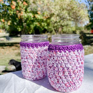 Crochet Mason Jar Cozy: Ombré Purple Pint Jar Sleeve - US Tariff Free