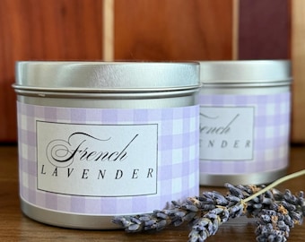 Soy Wax Candle: Hand Poured Candle, 8 oz Tin, French Lavender - US Duty Free