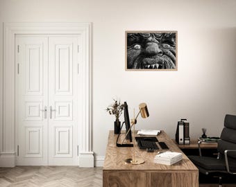 Impresión enmarcada de fotografía de película vintage: Arte mural de un monstruo espeluznante