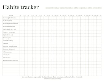 Seguimiento de hábitos / Calendario de autosuperación de 12 meses / Plantilla de apilamiento de hábitos atómicos