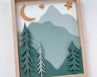 Night Mountain Scene No. 1 - wall art - mountain art - nursery decor - mountain theme - outdoor theme - playroom decor