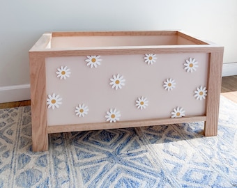 Pink Daisy Toy Chest - girl's room - toy storage - nursery decor - 1st birthday - baby shower - flowers - daisies - art