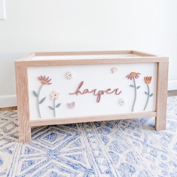 Wildflower Toy Chest with Name - girl's room - toy storage - nursery decor - 1st birthday - baby shower - flowers - wildflower art