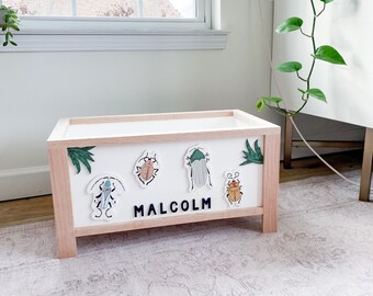 Bugs Toy Chest - toy storage - nursery decor - 1st birthday - baby shower gift - boy's room - outdoors - playroom storage