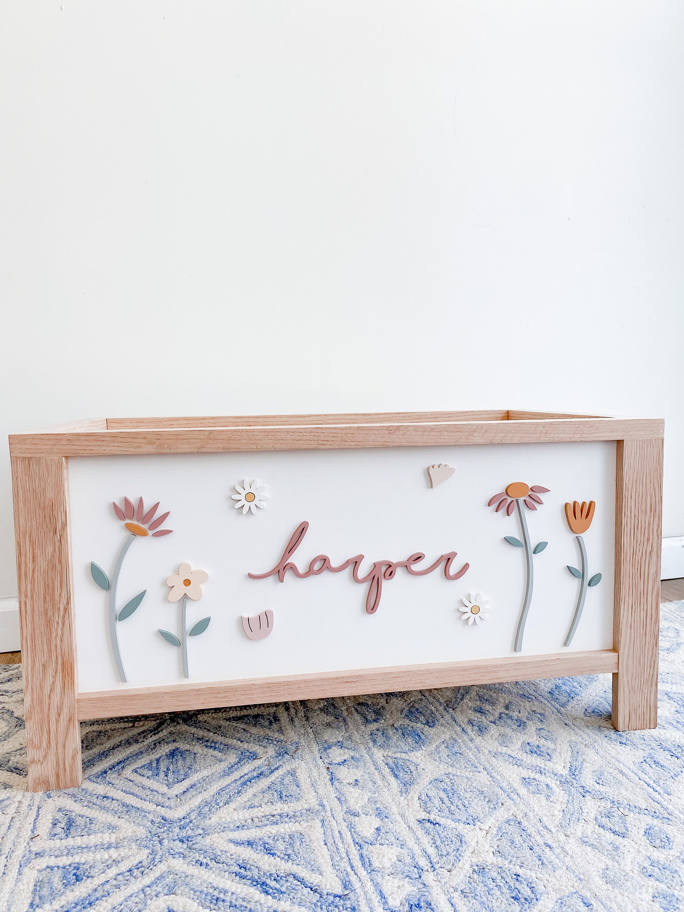 Wildflower Toy Chest With Name Girl's Room Toy Storage Etsy Canada