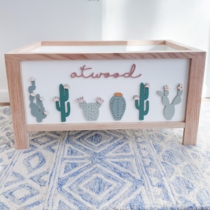 Blooming Cacti Toy Chest with Name - toy storage - nursery decor - 1st birthday - baby shower - cactus decor - succulents - girls room