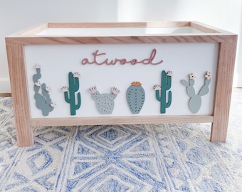 Blooming Cacti Toy Chest with Name - toy storage - nursery decor - 1st birthday - baby shower - cactus decor - succulents - girls room