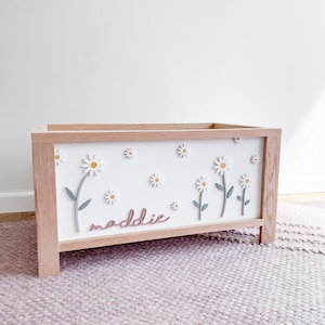 Daisy Toy Chest with Name (white) - girl&#39;s room - toy storage - nursery decor - 1st birthday - baby shower - flowers - daisy