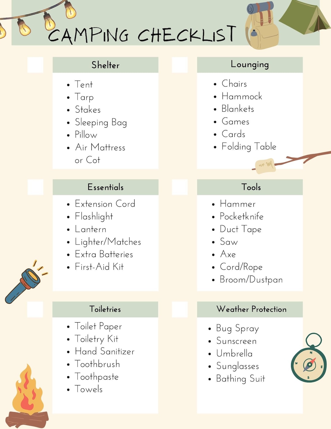 Camping Checklist // What to Pack Camping Etsy