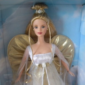 Vintage Barbie Doll Angelic Inspirations Special Edition Gold Outfit with Angel Wings Collectible 1999 NIB Mattel