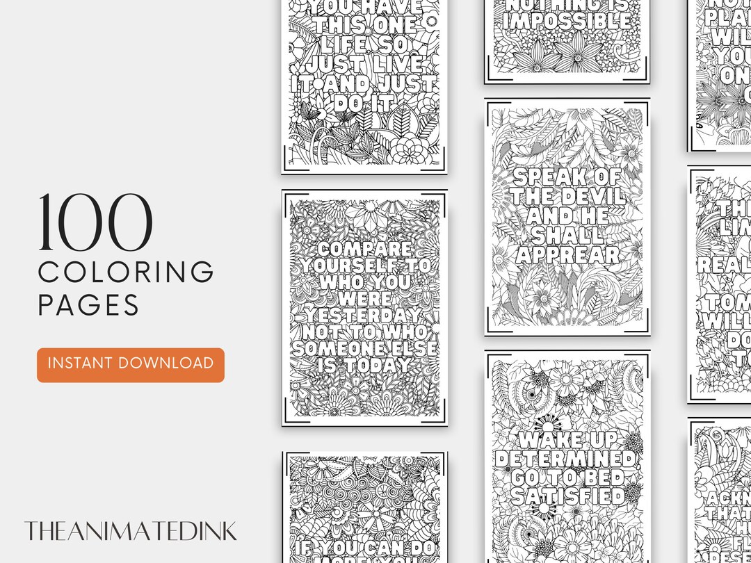 100 Adult Motivational Quote Coloring Pages Vol. 2 - Etsy