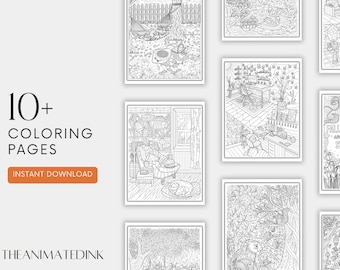Más de 10 páginas para colorear para adultos, ideas para regalos de arte digital.