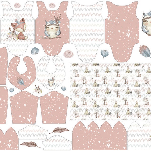 Baumwoll-Jersey, Eigenproduktion, Kinderstoff,Panel Stoff - Baby Set – Cut&Sew - Woodland Girls - DIY-Set - selber nähen - Baby Kleidung