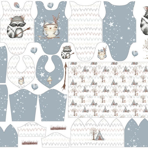 Baumwoll-Jersey, Eigenproduktion, Kinderstoff,Panel Stoff - Baby Set – Cut&Sew - Woodland Boys - DIY-Set - selber nähen - Baby Kleidung