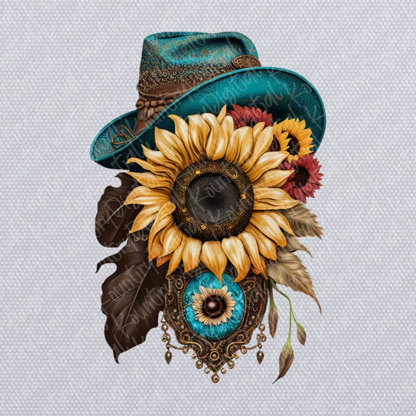 Sunflower Cowgirl Png Sublimation Design, Sunflower Png, Cowgirl Png, Cowgirl Sunflower Png, Turquoise Sunflower Png, Instant Download