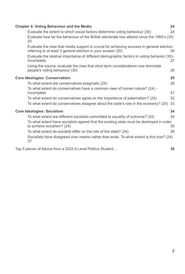 Edexcel A Level Politics: PAPER 1 ESSAY PLANS - Etsy