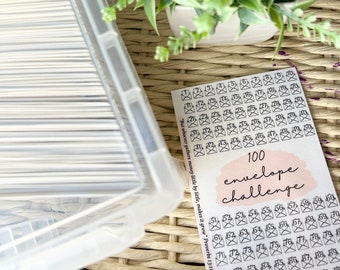 Kit de ahorro con 100 sobres laminados / Caja transparente para guardar dinero / Rastreador de ahorro