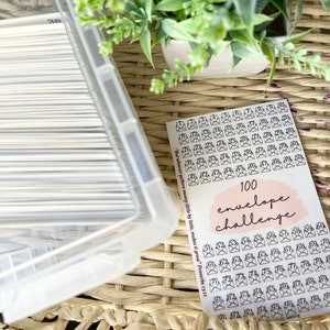 100 Envelope Savings Challenge Kit Box Laminated Set | Cash Stuffing Clear Box | Money Saving Tracker