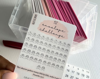 52 Envelope Savings Challenge Kit Box Laminated Set | Cash Stuffing Clear Box | Money Saving Tracker
