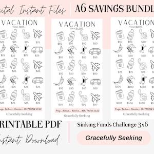 Savings Challenge Vacation A6 Sinking Funds, Printable Instant Digital Download