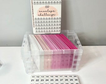 Kit de ahorro con 100 sobres laminados / Caja transparente para guardar dinero / Rastreador de ahorro