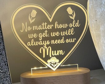 Mum Flower Quote Night Light / Bedside Light / Desk Light / Personalised Christmas Gift / Reading Light / Mothers Day Gift / Birthday Gift