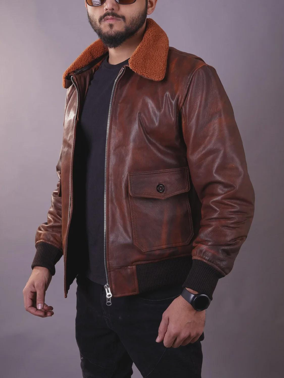 Men's Aviator Bomber Jackets - A2 G1 Flight Coat. Distressed Brown