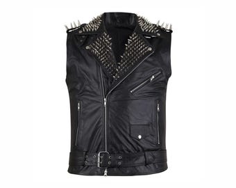 Handmade Spiked Studded Leather Vest – Punk Moto Biker Style