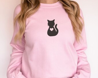 Cat Sweatshirt,Cute Cat Heart Sweatshirt,Black Cat Shirt,Cat Love Sweatshirt,Womens Cat Lover Sweatshirt,Gift for Cats Lover,Cat Mom Shirt