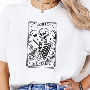 The Reader Tarot Card Shirt, Zodiac BookTok, Skeleton Reading T-shirt, Book Lover Gift For Women, Book Lover Tee, Tarot Card Shirt, Bookish