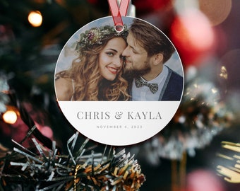 Custom Photo Ornament: Metal Wedding, Engagement, or Family Gift