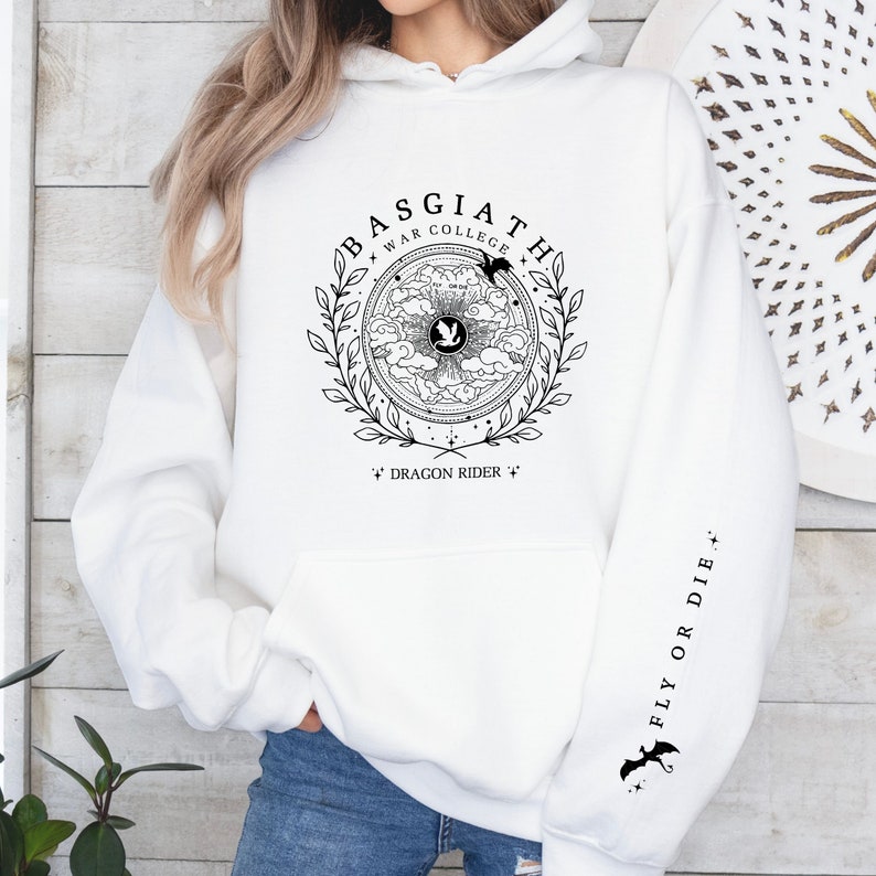 Fourth Wing Sweatshirt, Basgiath War College, Dragon Shirt, Fourth Wing, Dragon Rider Hoodie, Fantasy Gift, Book Gift, Fly or Die, Gift Her White