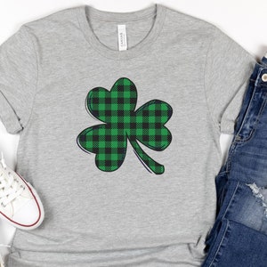 Shamrock Buffalo Check St Patrick&#39;s Day T-Shirt, St Patricks Day Shirt, Cute St Paddys Tee, Shamrock Shirt, Lucky Unisex Shirt