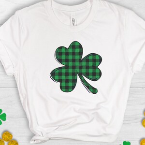 Shamrock Buffalo Check St Patrick&#39;s Day T-Shirt, St Patricks Day Shirt, Cute St Paddys Tee, Shamrock Shirt, Lucky Unisex Shirt