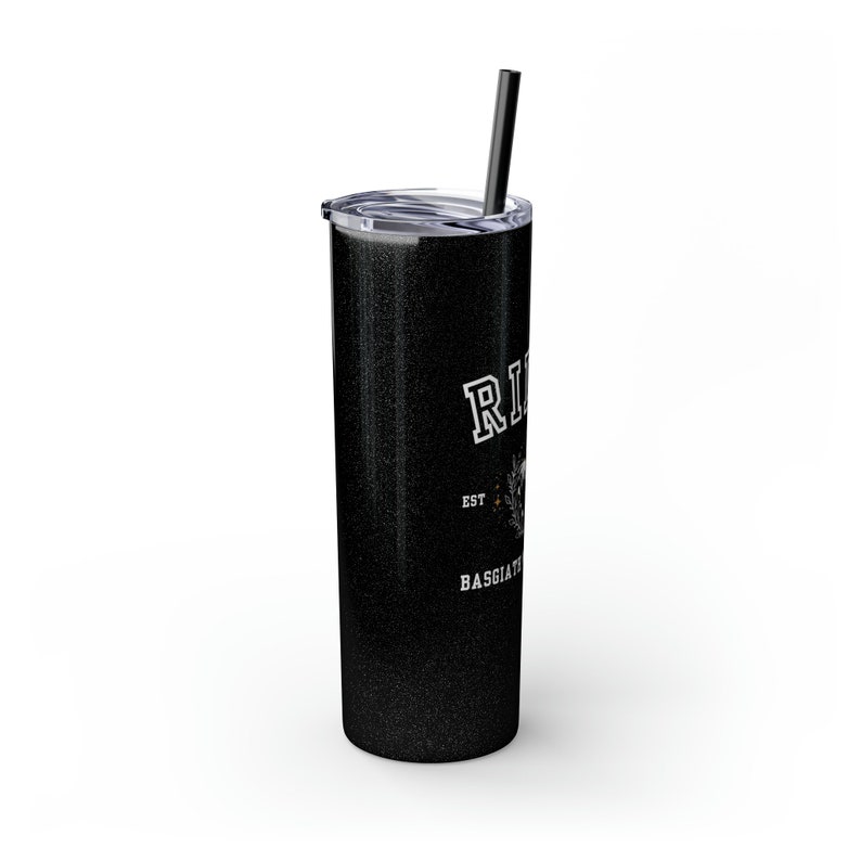 Fourth Wing Basgiath War College Tumbler, Skinny Tumbler with Straw, 20oz, Black Glitter, Dragon Cup, Fourth Wing Cup, Dragon Rider Cup image 2