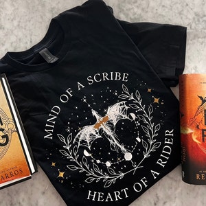 Basgiath war college dragon rider shirt, Fourth Wing Mind of a Scribe, Heart of a Rider dragon shirt. Fourthwing Ironflame Perfect for dragon riders and fantasy book enthusiasts, this tee combines and dragons. Ideal for dragon and fantasy readers.