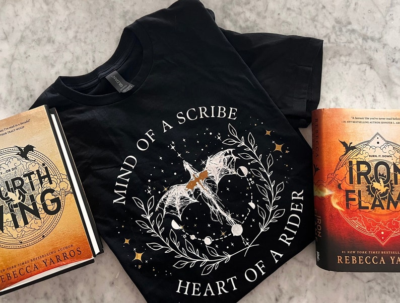 Basgiath war college dragon rider shirt, Fourth Wing Mind of a Scribe, Heart of a Rider dragon shirt. Fourthwing Ironflame Perfect for dragon riders and fantasy book enthusiasts, this tee combines and dragons. Ideal for dragon and fantasy readers.