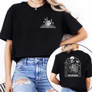 The Reader Tarot Card Shirt, Skeleton Reading T-shirt, Book Lover Gift, Book Lover Tee, Tarot Card Shirt, Book Shirt, Reader Shirt, Bookish