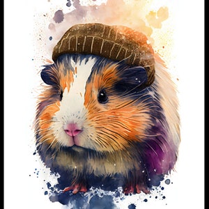 Meerschweinchen Aquarell Kunstdruck, Winter Schnee Malerei Wand Kunst Dekor, Wunderland, Original Kunstwerk