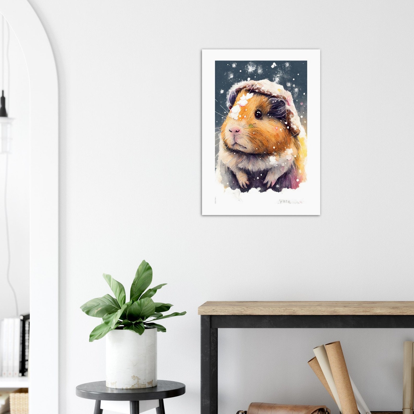 Guinea Pig Watercolor Art Print, Sweet Winter Painting Wall Art Decor, Wonderland, Original ...