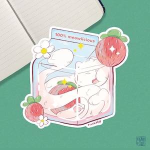 Meowlicious | Holographic cute cat in milk carton sticker | Kawaii food sticker made for scrapbooking, notebook and laptop