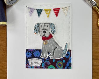 Perro - Cuando estés listo: Tarjeta de felicitación textil hecha a mano y cosida a mano