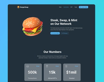 Szablon witryny Webflow | Szablon strony docelowej dla kryptowaluty lub firmy technologicznej | Szablon witryny | BurgerSwap | Blue Clover Web Design