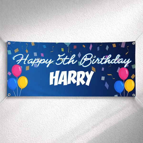 Happy birthday banner, personalised with age and name