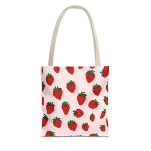 Strawberry Pattern Tote Bag - Eco-Friendly Reusable Shopping Bag, Farmers Market Tote, Cute Gift for Berry Lovers, Summer Accessory
