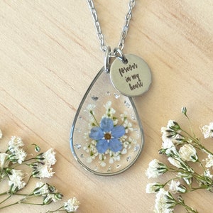 Forget Me Not Flower Necklace, Personalised Real Flower Necklace, Birthday Gift Necklace, Best Mum Gift Jewellery, Gift for Her