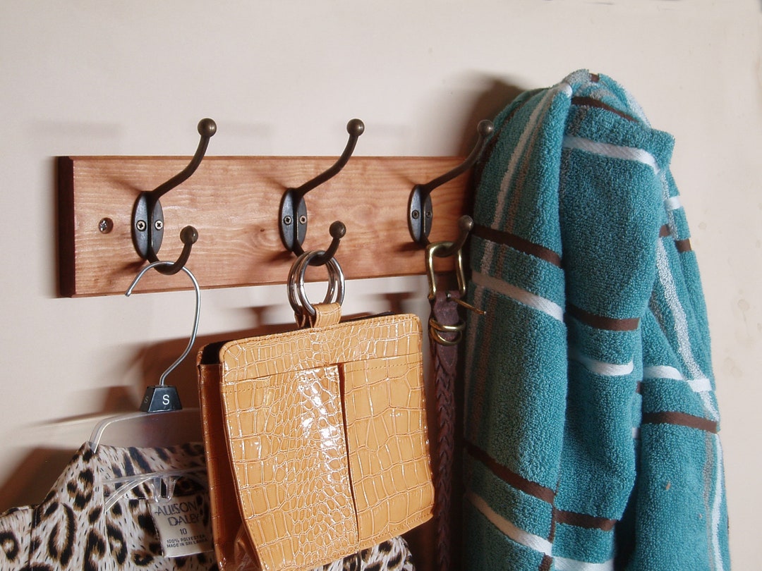 Wall Mounted Coat Rack, Entryway Hanging Coat Rack, 4 Oil Rubbed Cast Bronze Rustic Hooks Rail