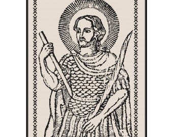 Saint Hippolytus Medieval Woodcut Cross Stitch Pattern, Instant Download, PDF Pattern