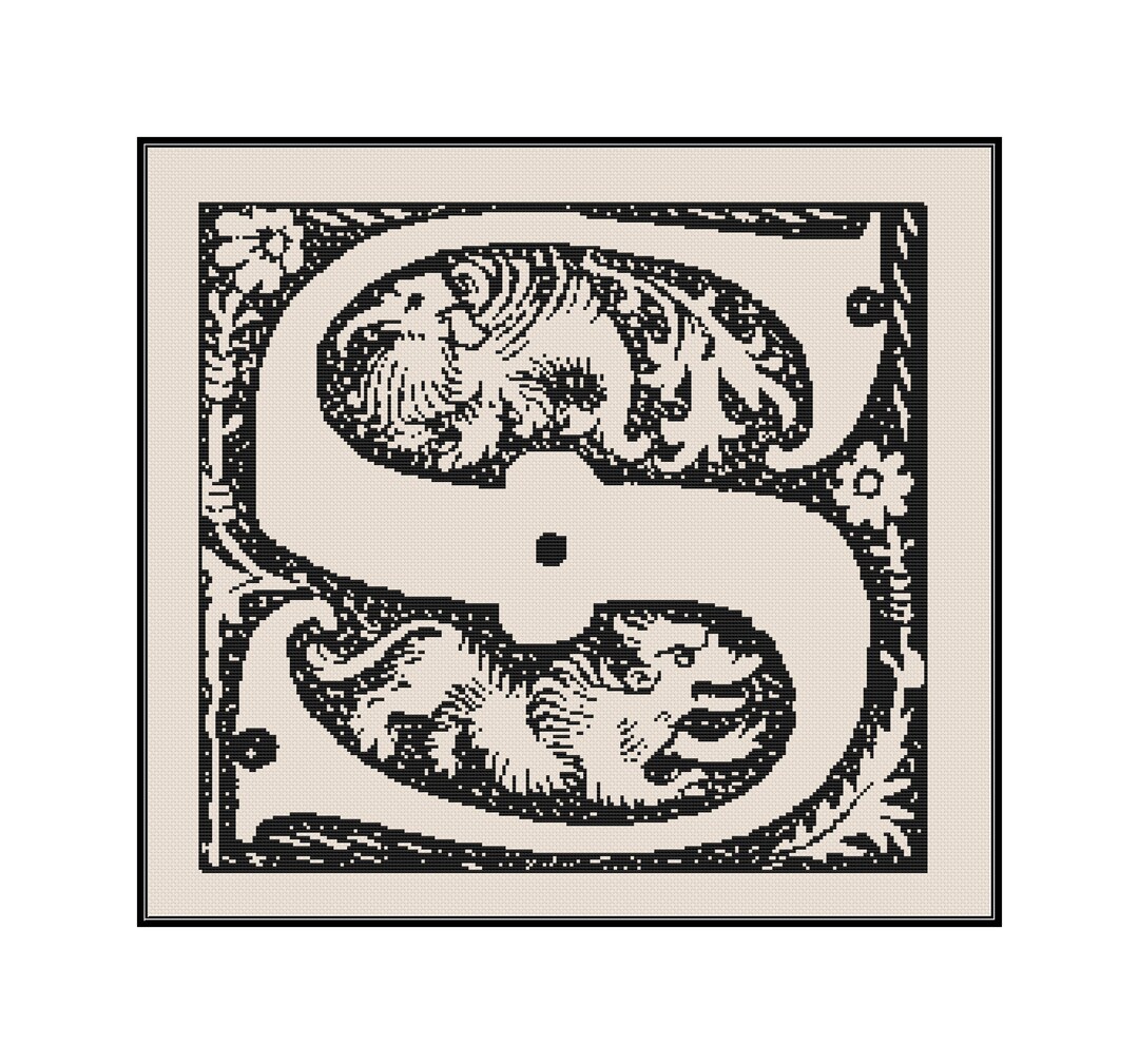 Illustrated Monogram Letter S Cross Stitch Pattern, Instant Download ...