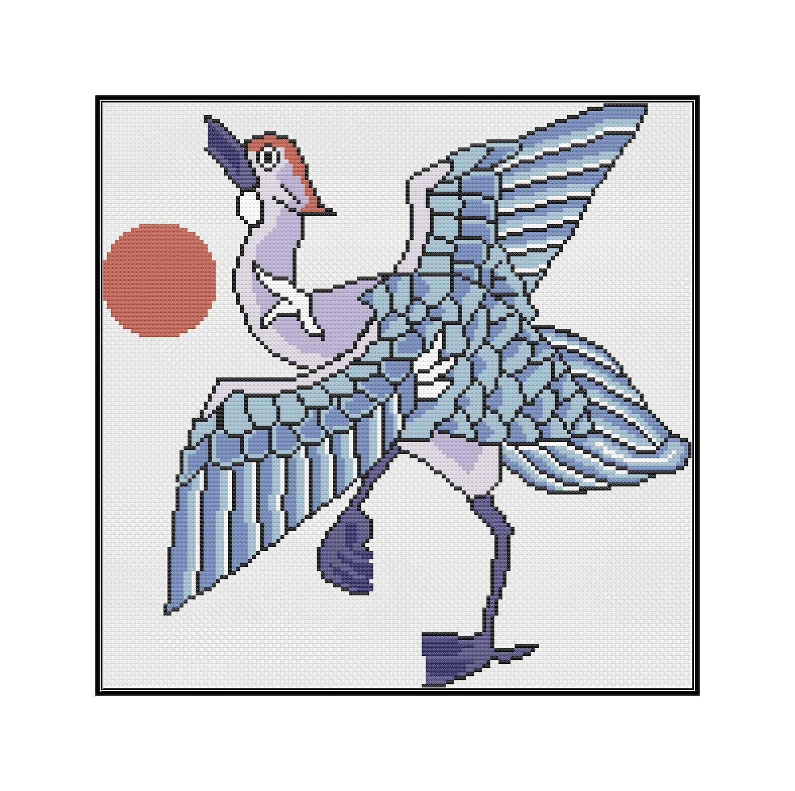 Blue Chinese Crane Cross Stitch Pattern, Instant Download, PDF Pattern ...